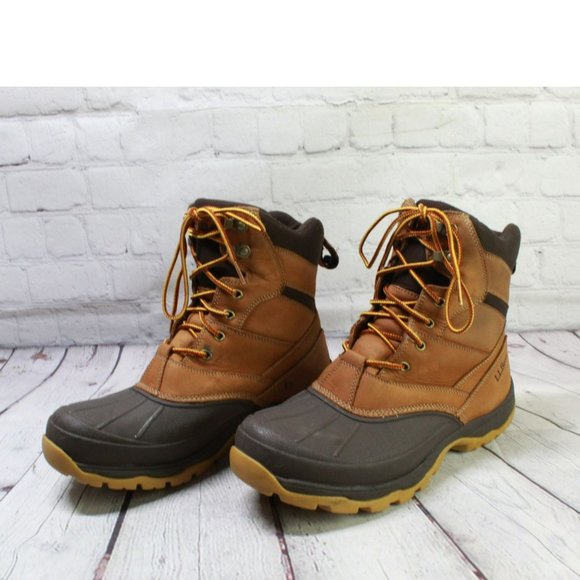 LL Bean Brown Leather Waterproof Insulated Ankle Duck Boots Size 11.5 M - Picture 2 of 9